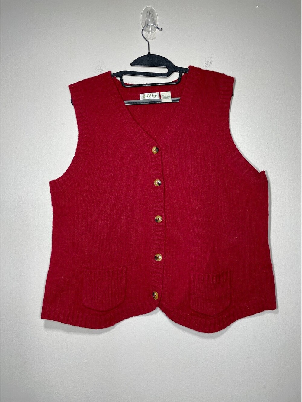 Orvis Red 100% Shetland Wool Cardigan Vest Coastal Grandma L